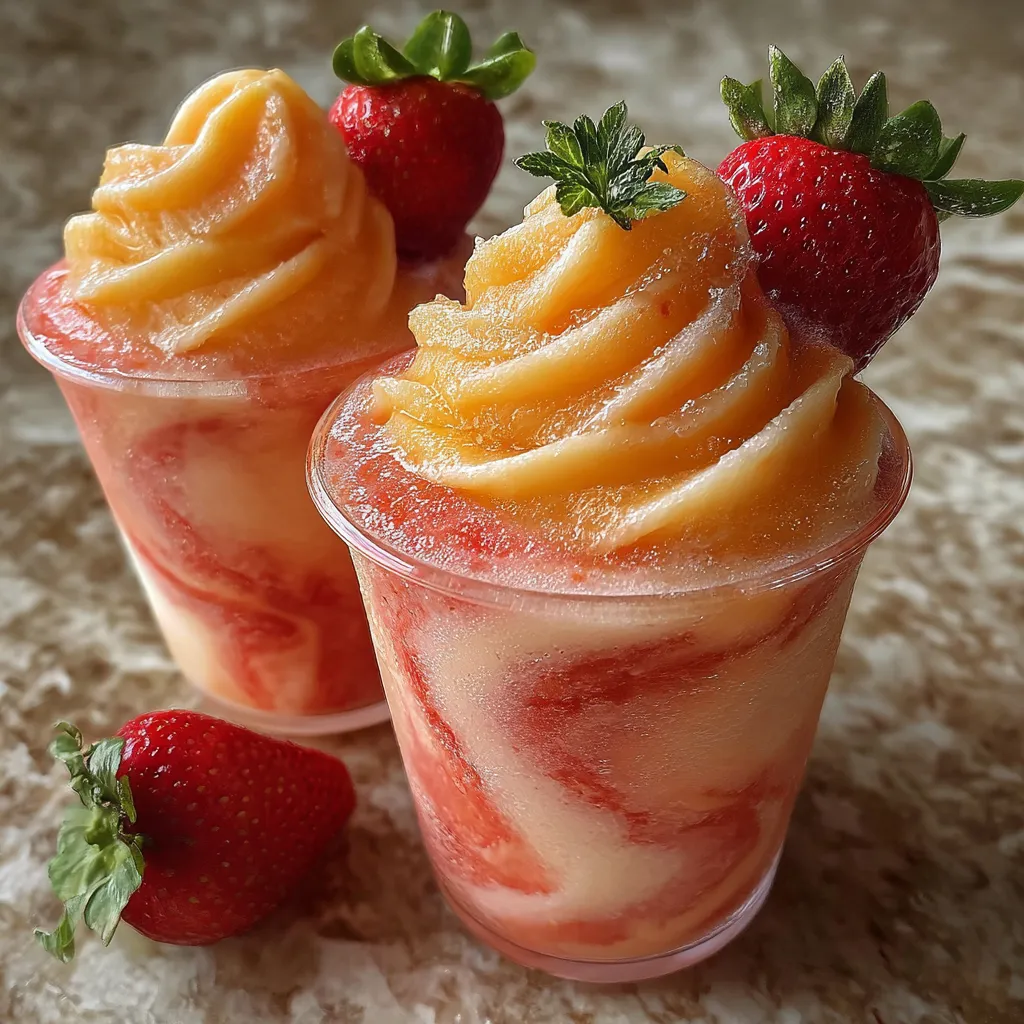 Fresh Mango Strawberry Swirled Slushies with Natural Fruit and Ice - secondary view