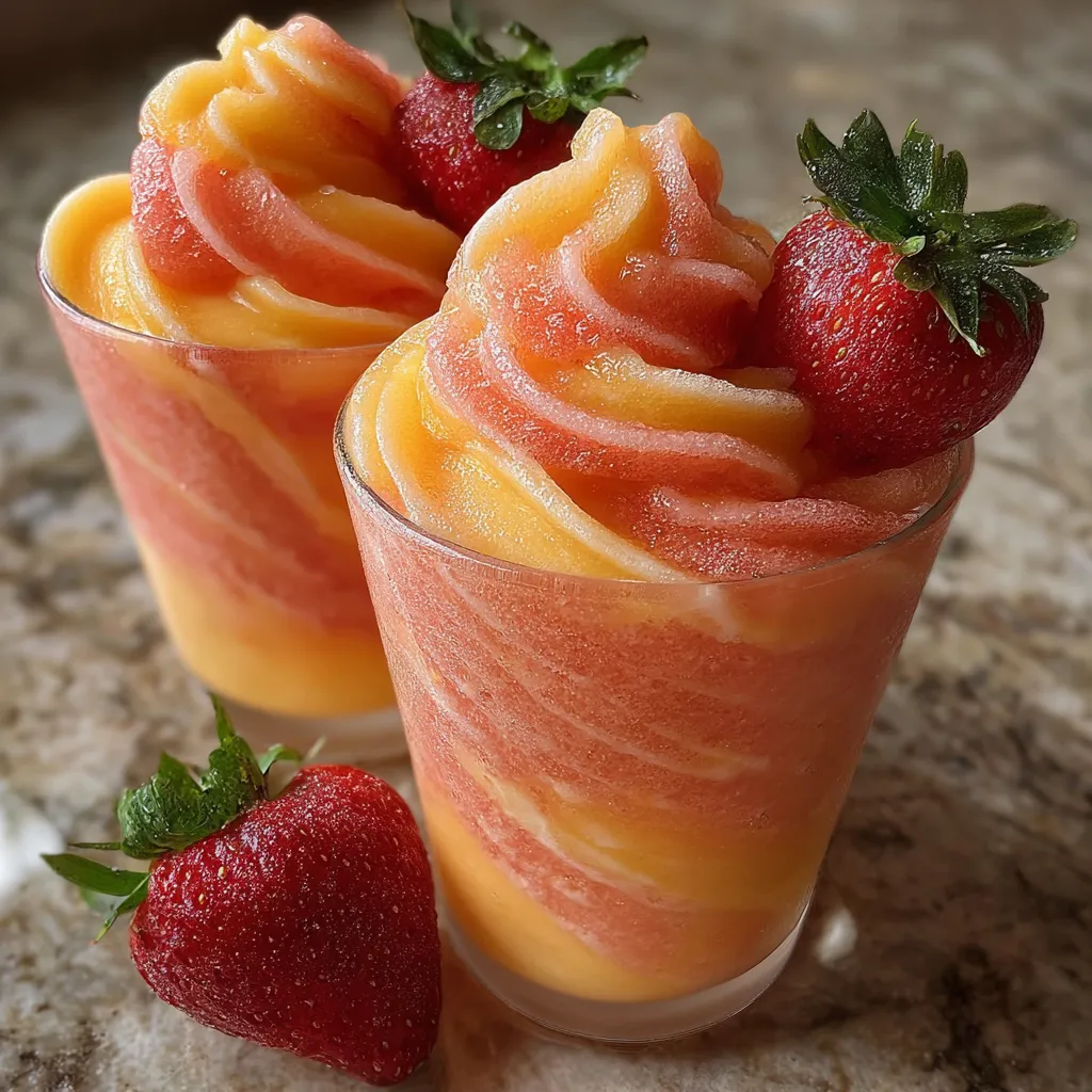 Fresh Mango Strawberry Swirled Slushies with Natural Fruit and Ice - tertiary view