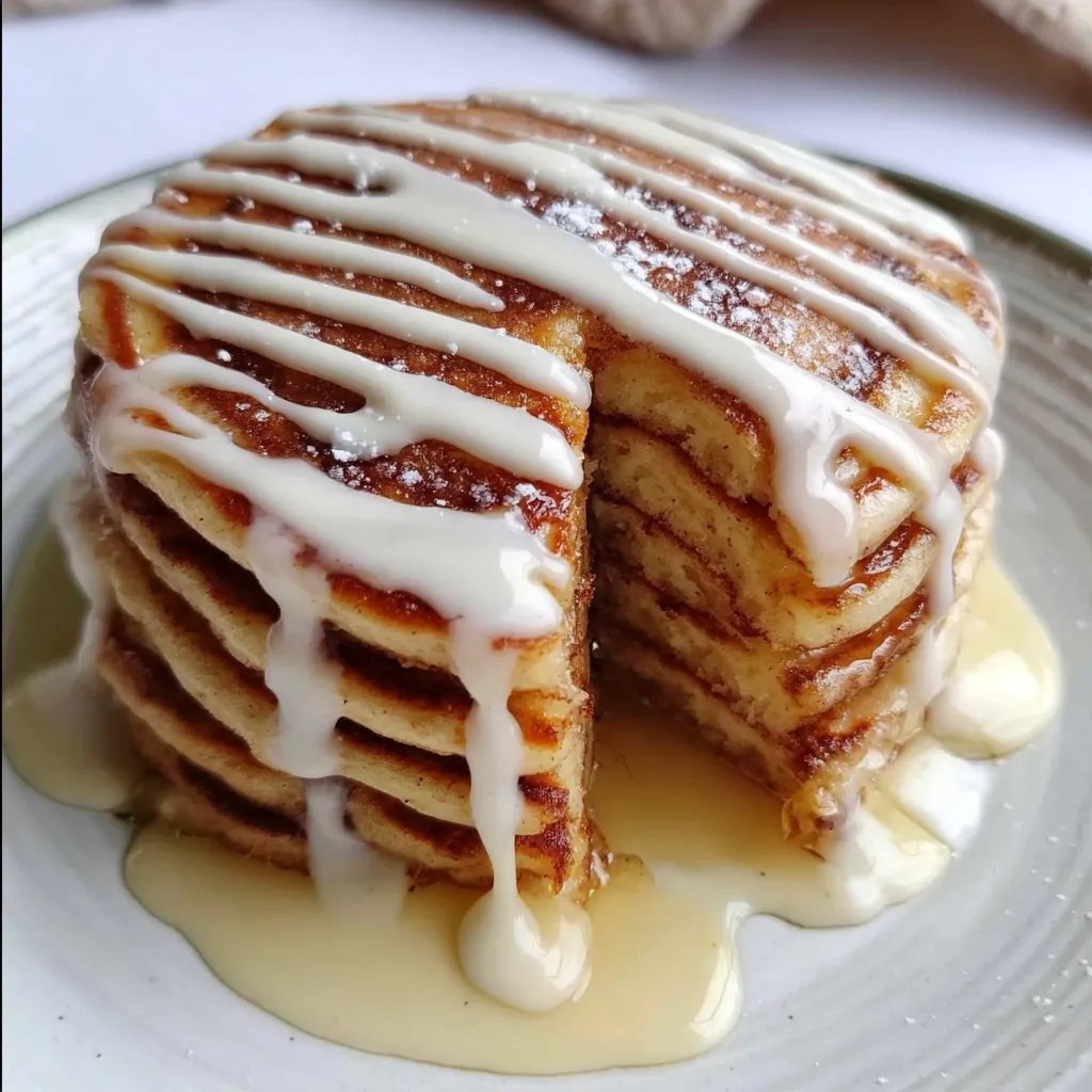 Cinnamon Roll Pancakes with Rich Cream Cheese Glaze and Buttery Cinnamon Swirl - secondary view
