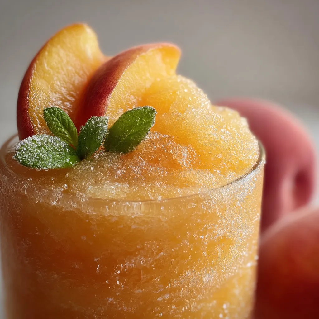 Ultimate Frozen Peach Lemonade Slushie with Fresh Fruit Swirls and Mint - secondary view