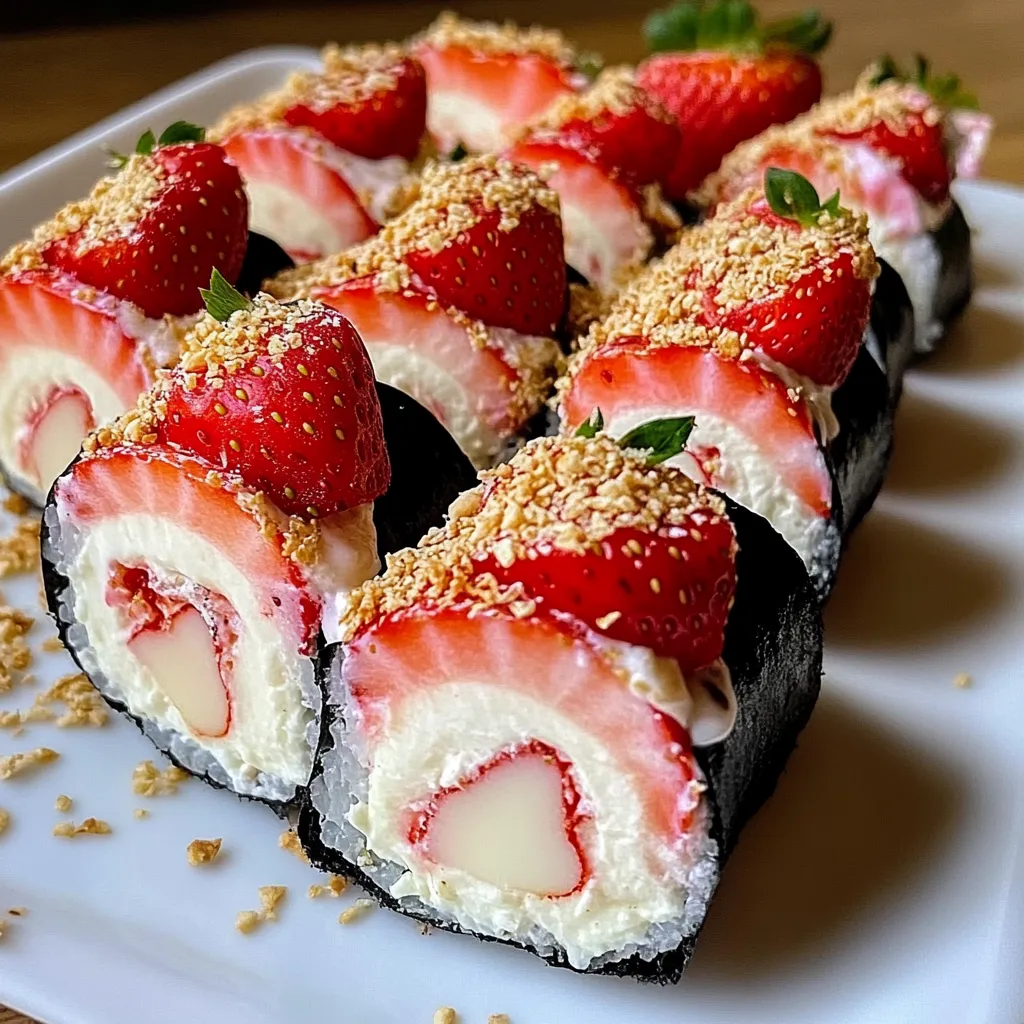 Strawberry Shortcake Cheesecake Dessert Sushi Rolls with Sweet Rice and Berry Filling - secondary view