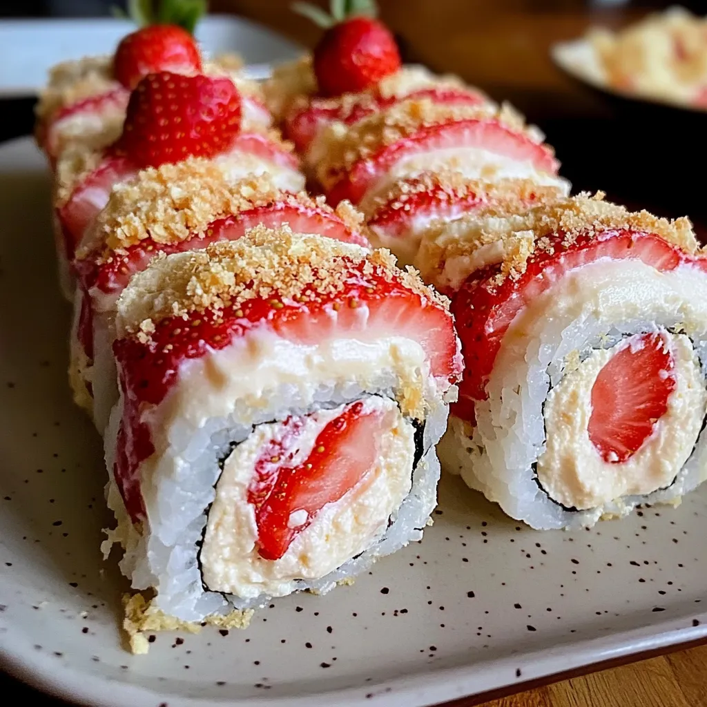 Strawberry Shortcake Cheesecake Dessert Sushi Rolls with Sweet Rice and Berry Filling