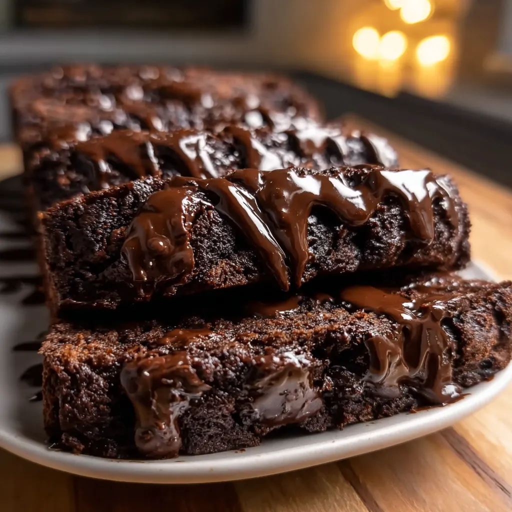 Ultimate Hot Fudge Brownie Bread with Double Chocolate and Warm Sauce