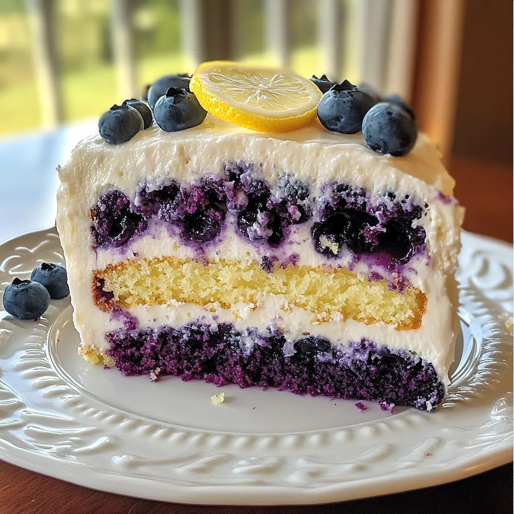 Ultimate Blueberry Cake with Tangy Lemon Cream Cheese Frosting and Fresh Berries - tertiary view