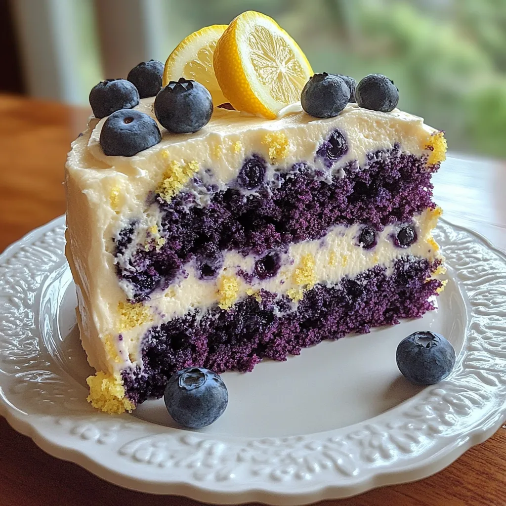 Ultimate Blueberry Cake with Tangy Lemon Cream Cheese Frosting and Fresh Berries