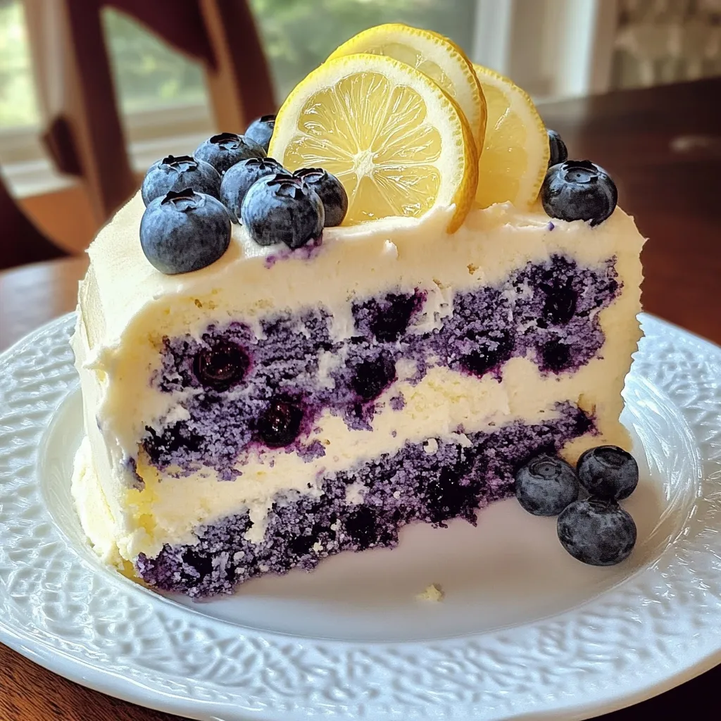 Ultimate Blueberry Cake with Tangy Lemon Cream Cheese Frosting and Fresh Berries - secondary view