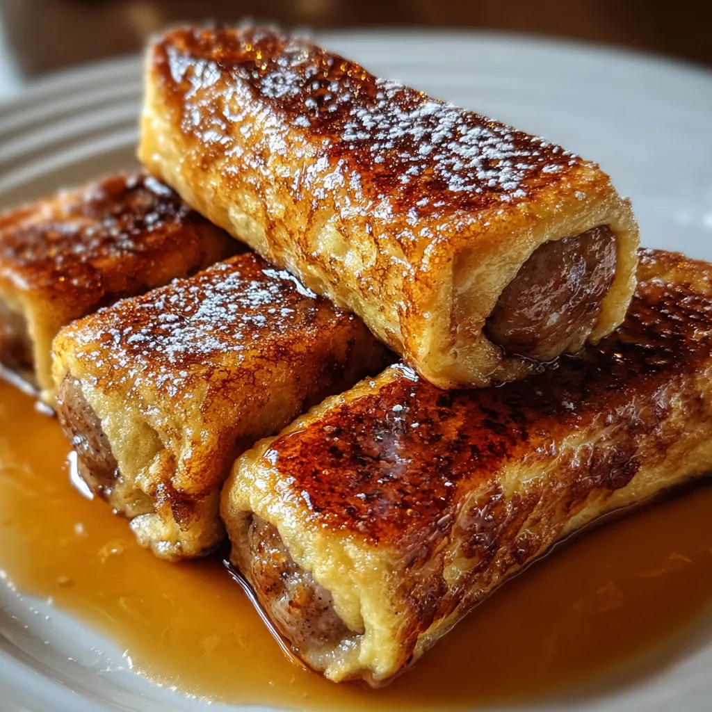 Ultimate Sausage French Toast Roll-ups with Cinnamon Sugar and Maple Syrup