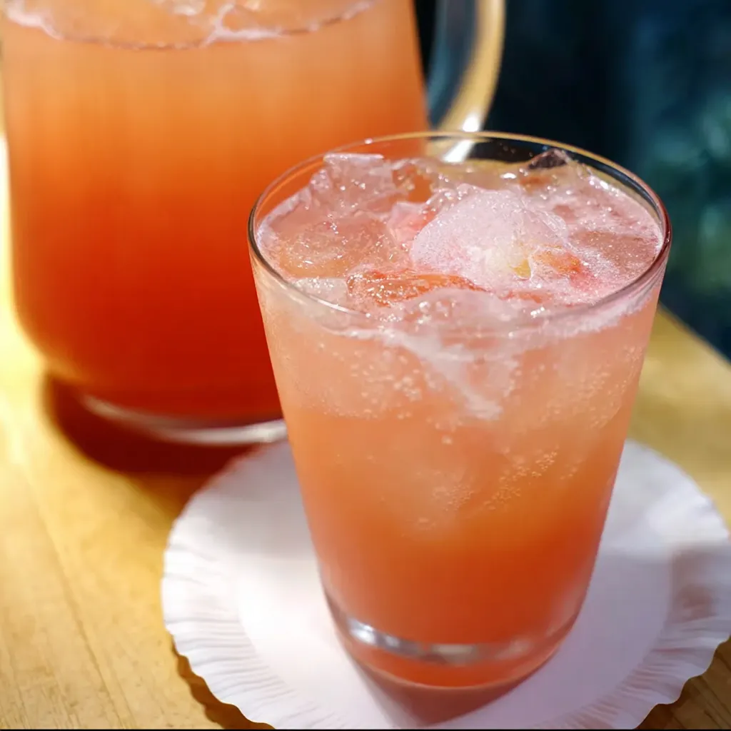 Tropical Peach Guava Lemonade Punch with Fresh Fruit and Sparkling Water - secondary view