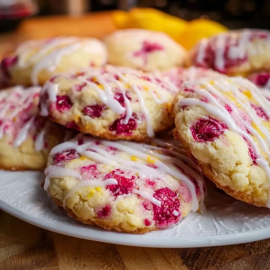 Elegant Lemon Raspberry Cookies with Bright Citrus Glaze and Beautiful Arrangement - secondary view