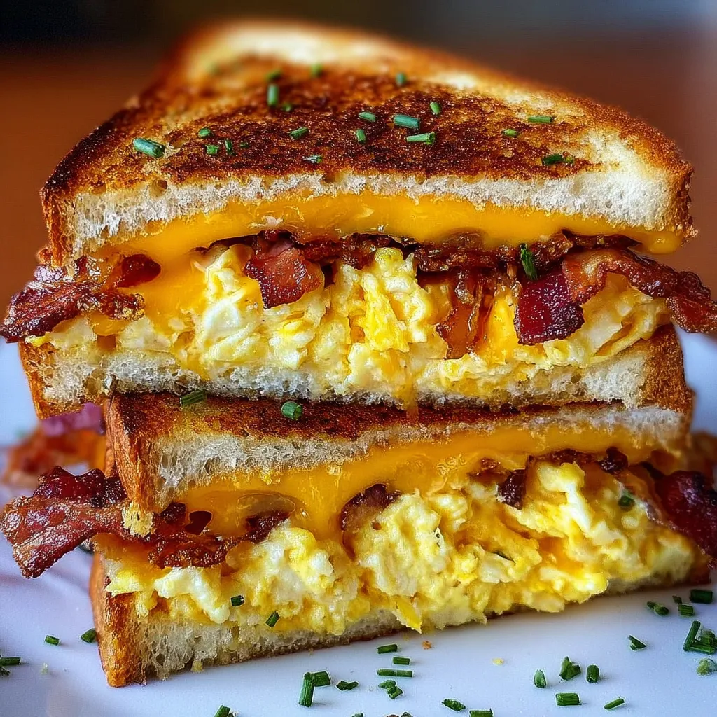 Ultimate Breakfast Grilled Cheese with Crispy Bacon and Golden Fried Egg - secondary view