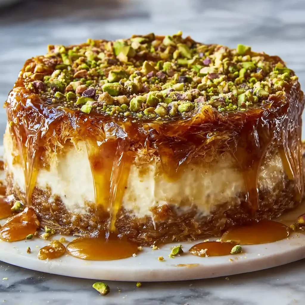 Ultimate Honey Pistachio Baklava Cheesecake with Phyllo Layers and Rose Water - secondary view
