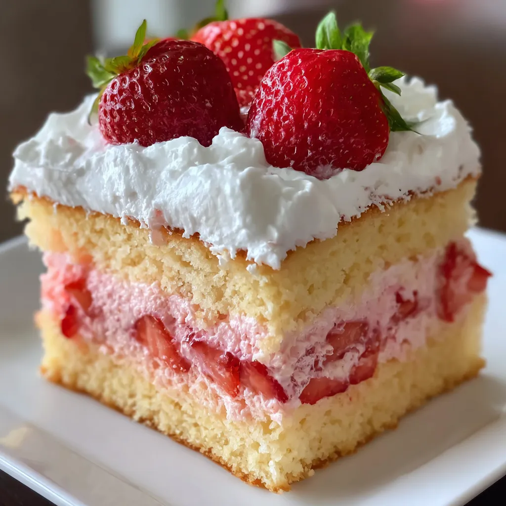 Ultimate Fluffy Strawberry Cloud Cake with Fresh Berry Swirls and Vanilla Cream - secondary view