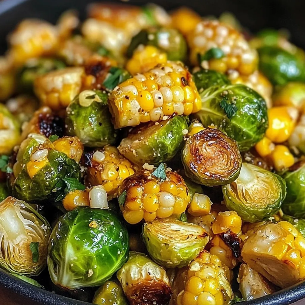 Mexican Street Corn Brussels Sprouts with Cotija Cheese and Chili Lime Crema