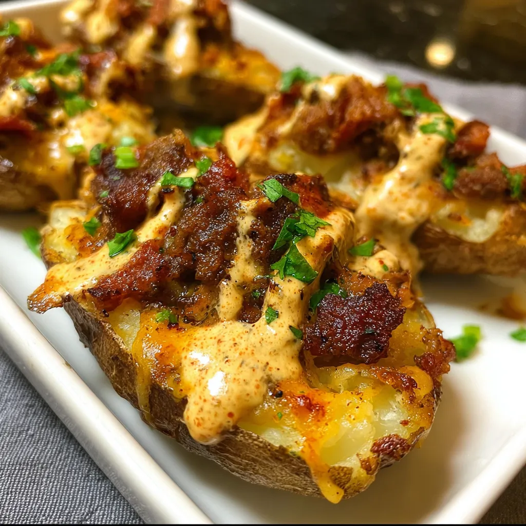 Ultimate Loaded Potato Skins with Melted Cheese, Crispy Bacon and Fresh Toppings - tertiary view