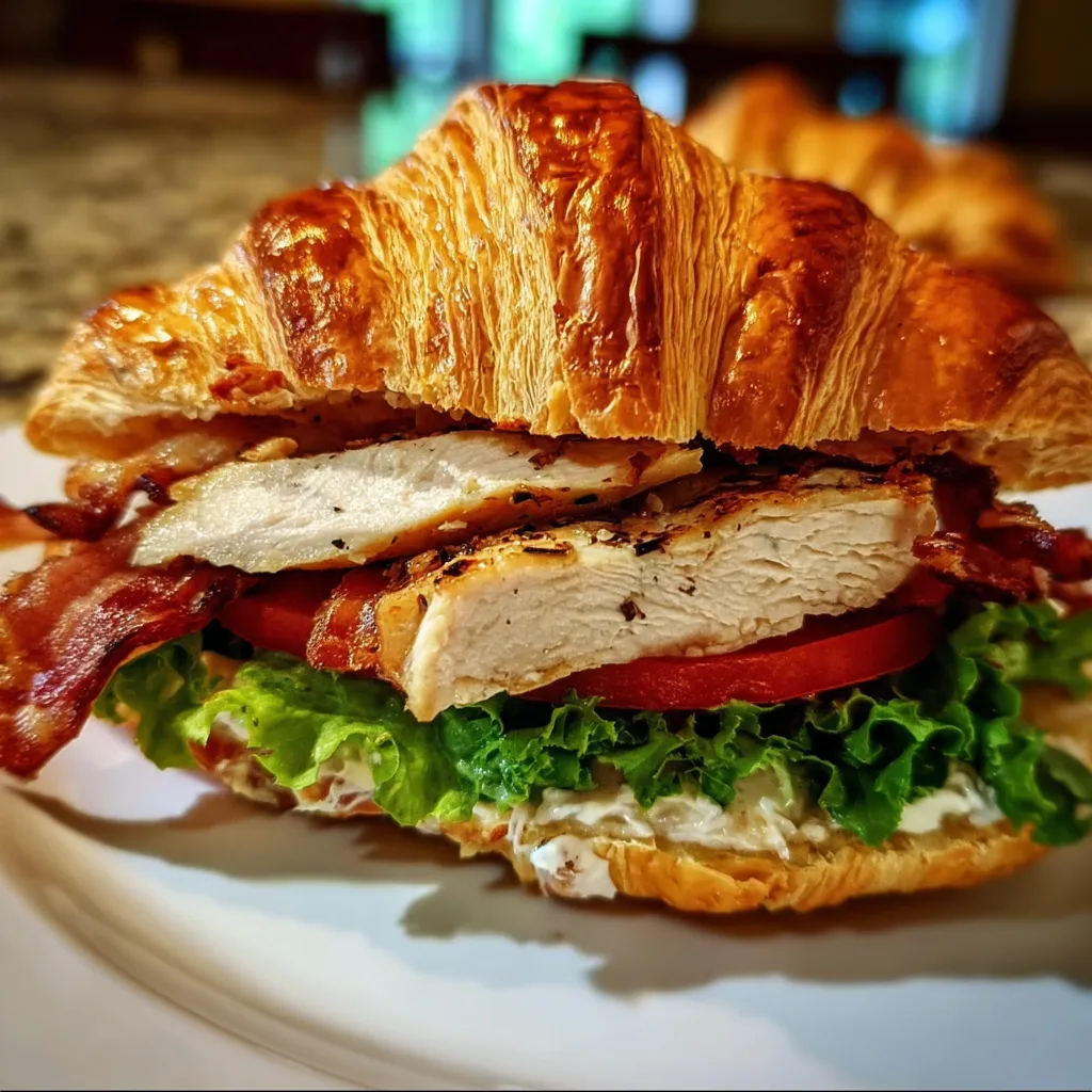 Ultimate Grilled Chicken Croissant Sandwich with Bacon - Gourmet Comfort Food Paradise Experience - main view
