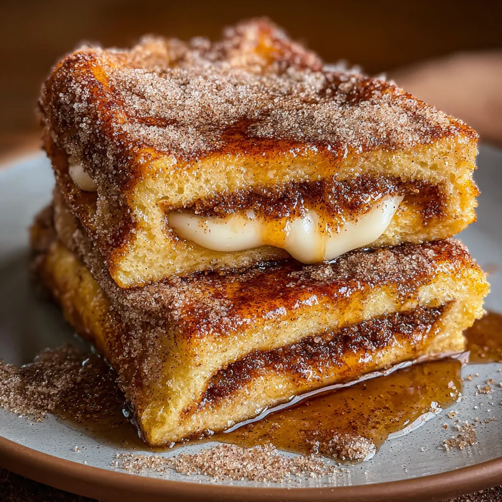Churro Stuffed French Toast with Cinnamon Sugar and Dulce de Leche Filling - tertiary view
