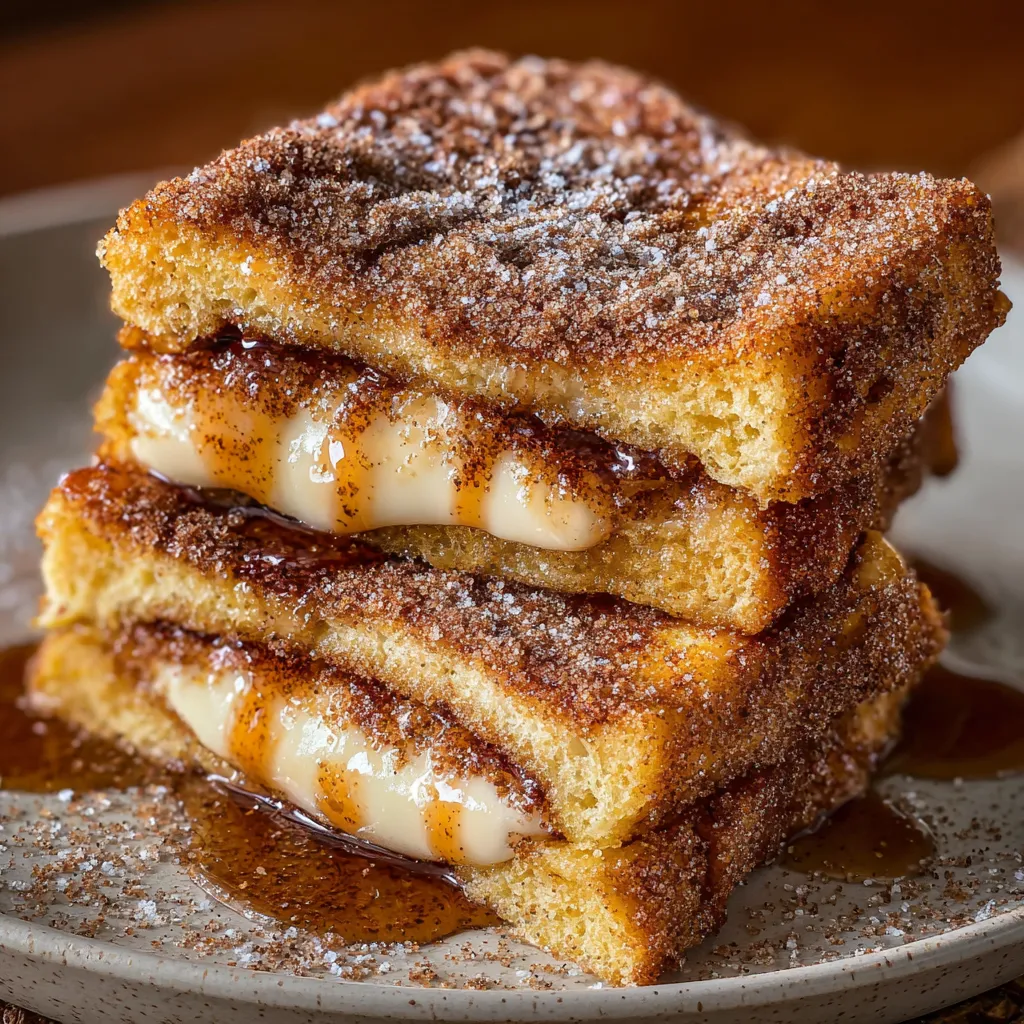 Churro Stuffed French Toast with Cinnamon Sugar and Dulce de Leche Filling - main view