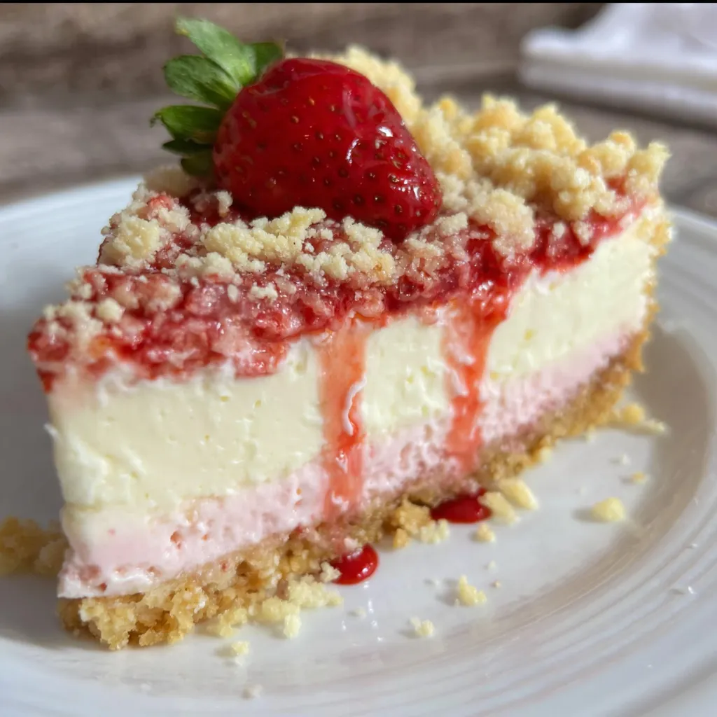 Ultimate Strawberry Crunch Cheesecake - Creamy Dreamy Strawberry Perfection with Golden Crunch Topping - secondary view