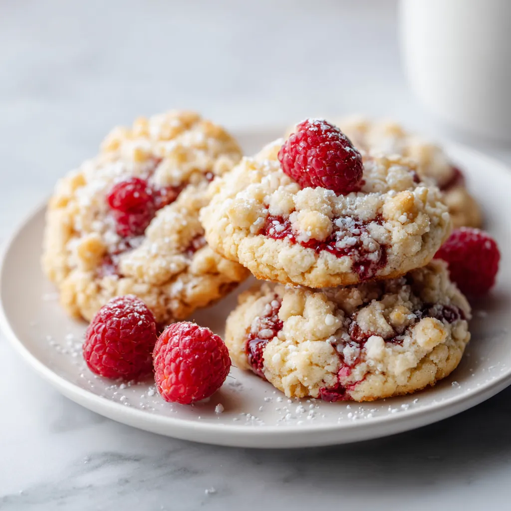 Copycat Raspberry Crumble Cookies with Buttery Streusel Topping and Fresh Fruit