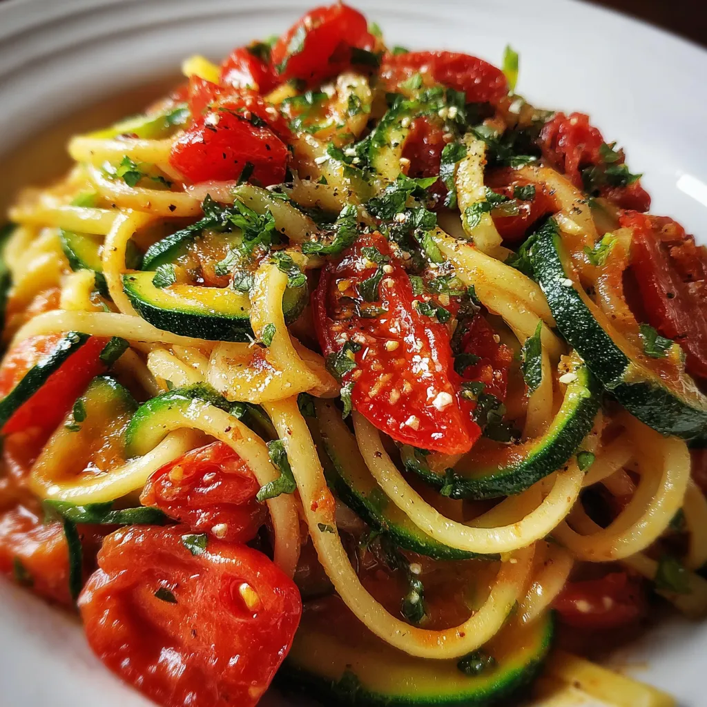 Fresh Garden Tomato Zucchini Pasta with Garlic and Basil - main view