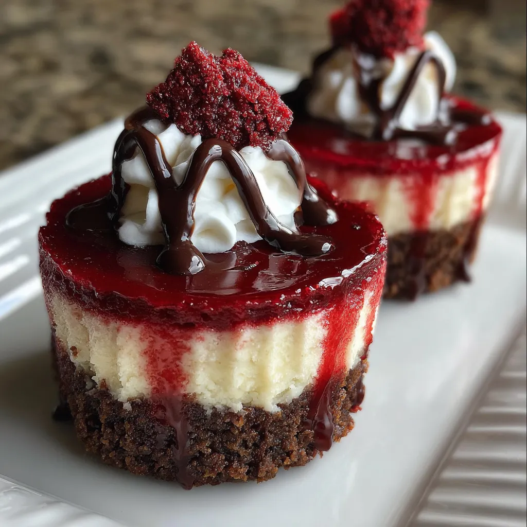 Homemade Red Velvet Cheesecake Cups with Cream Cheese Frosting and Chocolate Crumbs - secondary view