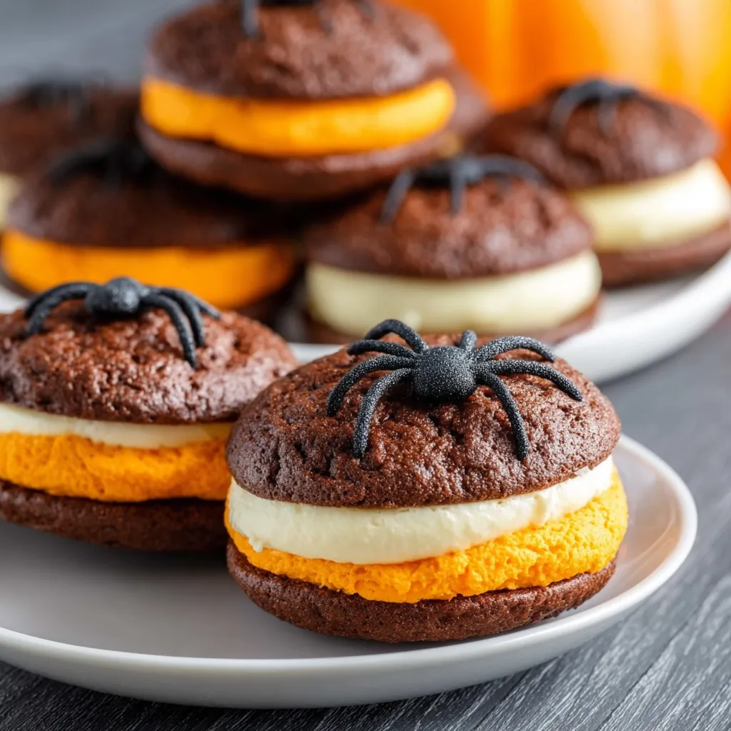 Perfectly Spooky Halloween Whoopie Pies with Orange Cream and Dark Chocolate