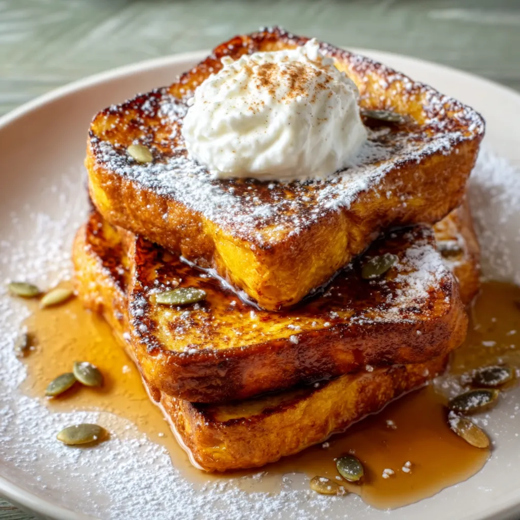 Spiced Pumpkin French Toast with Cinnamon Maple Syrup and Toasted Pecans - secondary view
