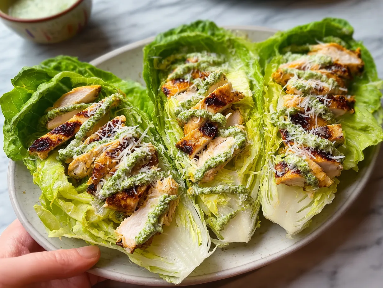 Crisp Lettuce Wraps with Grilled Chicken Strips and Fresh Basil Pesto Drizzle - tertiary view