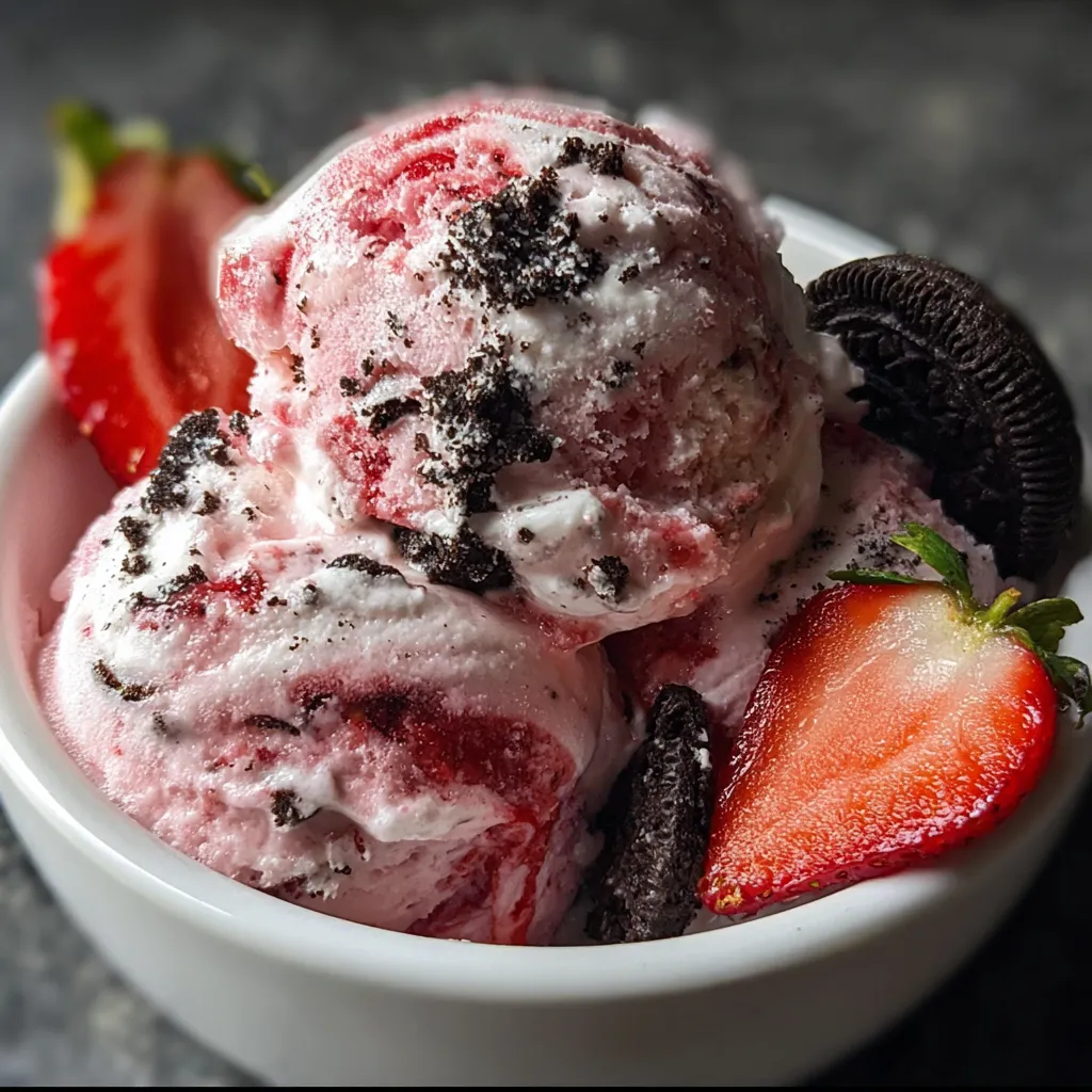 Decadent Strawberry Oreo Ice Cream with Fresh Berry Swirl and Cookie Chunks - main view