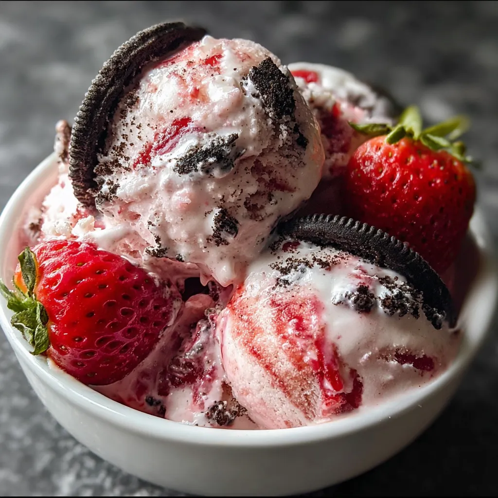 Decadent Strawberry Oreo Ice Cream with Fresh Berry Swirl and Cookie Chunks - tertiary view