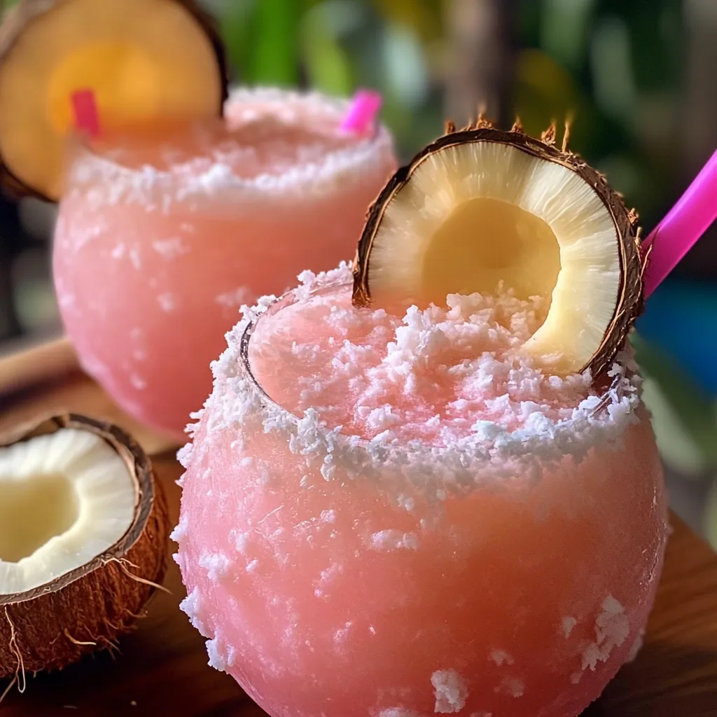 Ultimate Pink Coconut Rum Punch with Tropical Fruits and Creamy Coconut - secondary view