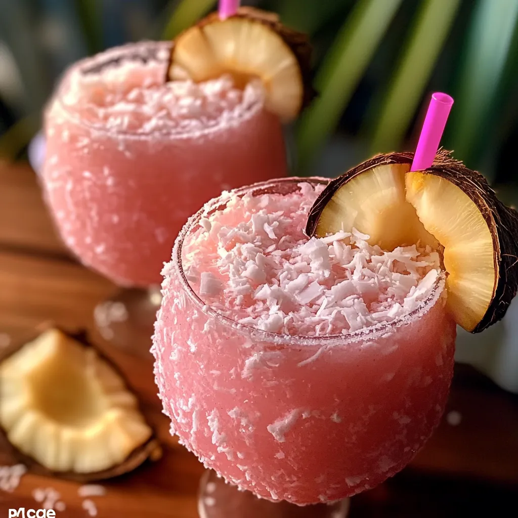 Ultimate Pink Coconut Rum Punch with Tropical Fruits and Creamy Coconut - tertiary view