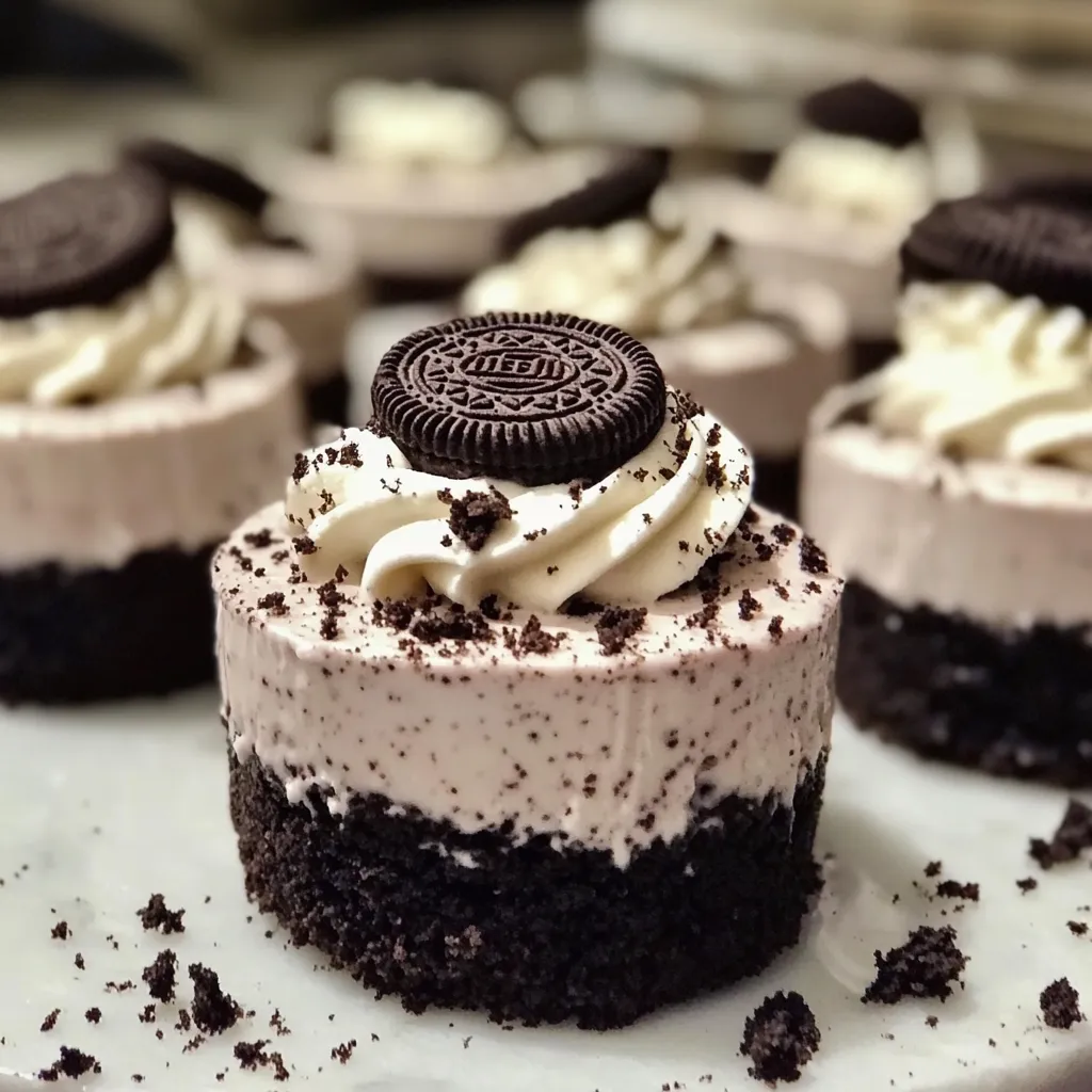 No-Bake Oreo Cheesecakes with Chocolate Cookie Crust and Creamy Oreo Filling - secondary view