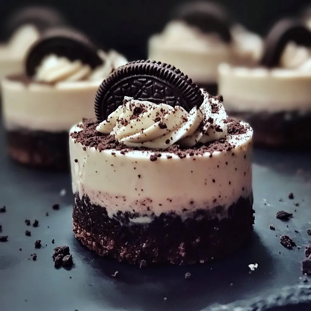 No-Bake Oreo Cheesecakes with Chocolate Cookie Crust and Creamy Oreo Filling - tertiary view