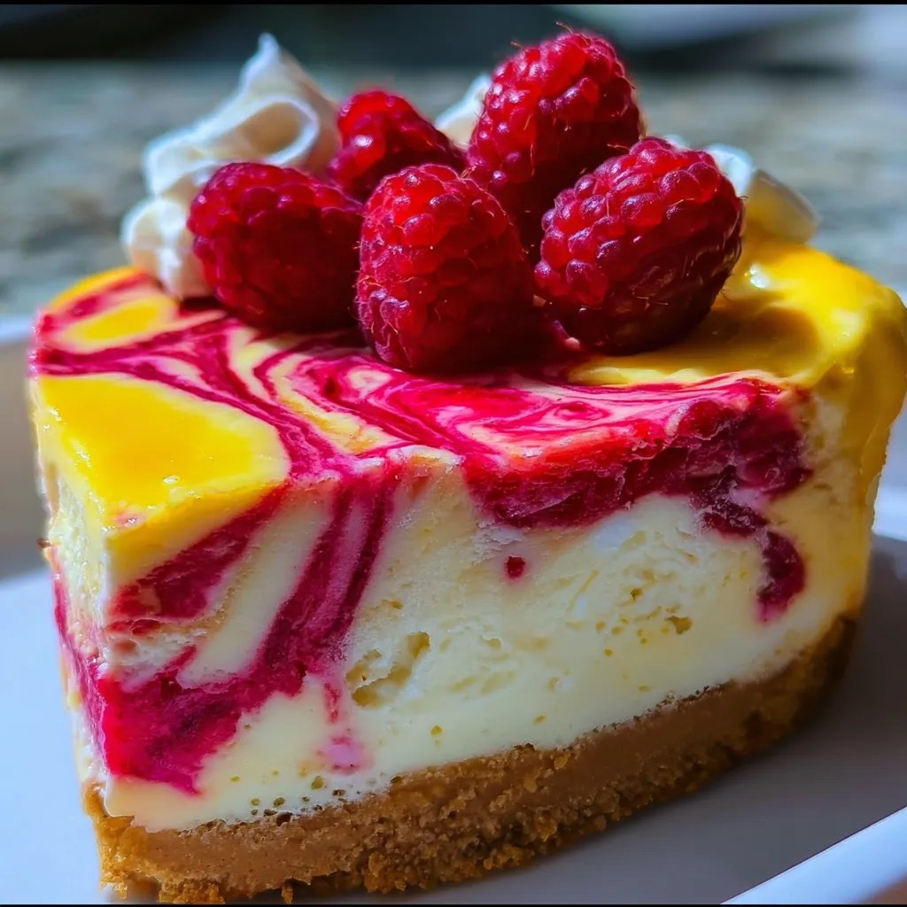 Ultimate Lemon Raspberry Swirl Cheesecake with Graham Cracker Crust - main view