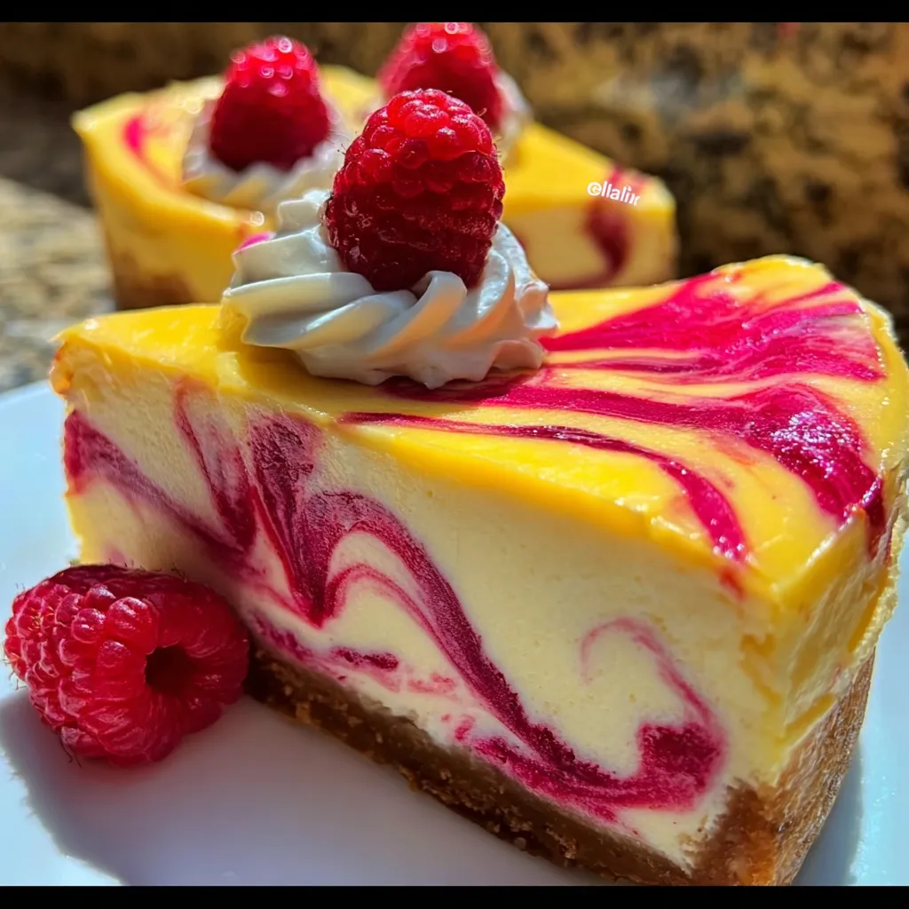 Ultimate Lemon Raspberry Swirl Cheesecake with Graham Cracker Crust - secondary view