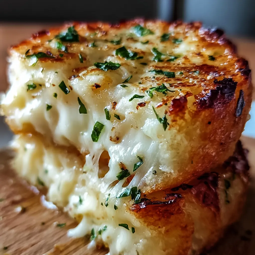 Ultimate Cheesy Garlic Bread Grilled Cheese - Crispy Buttery Golden Comfort Sandwich Experience - tertiary view