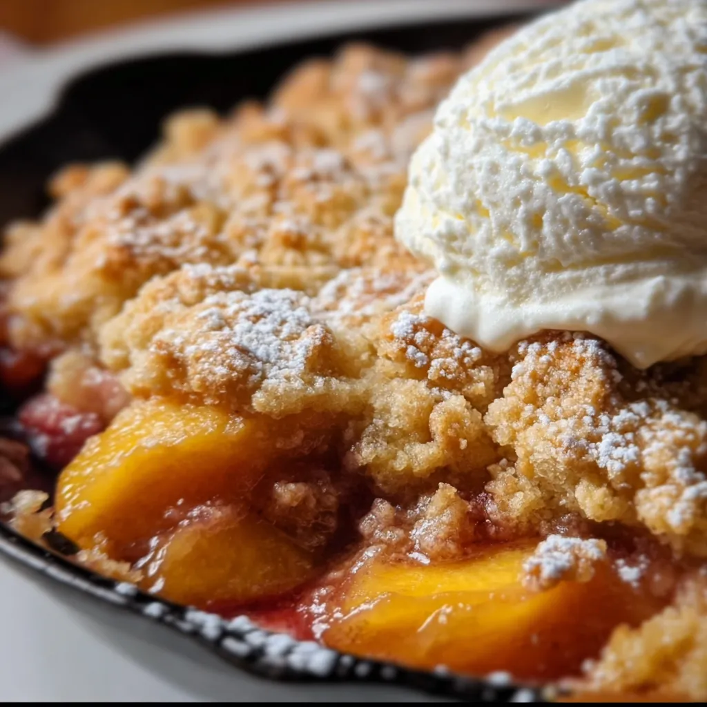 Classic Southern Peach Cobbler with Buttery Golden Biscuit Topping and Fresh Georgia Peaches - tertiary view