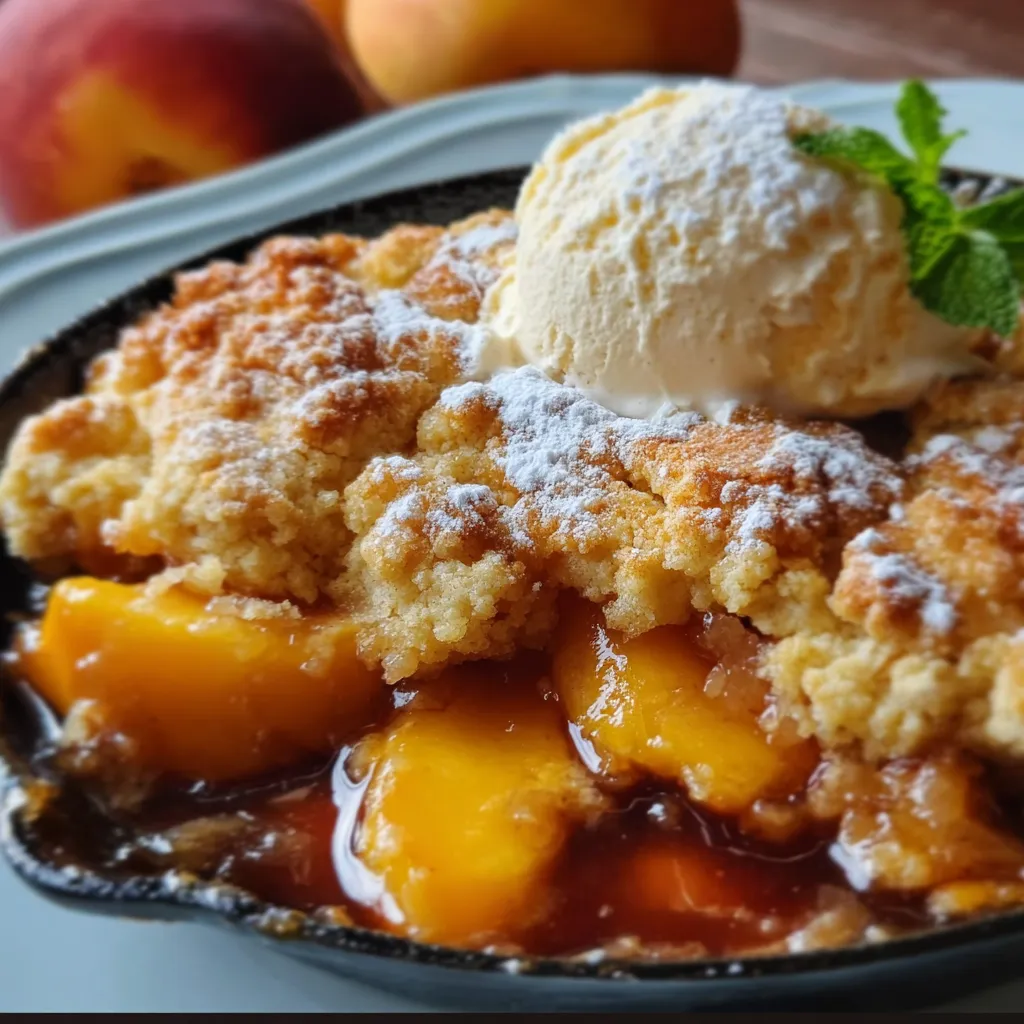 Classic Southern Peach Cobbler with Buttery Golden Biscuit Topping and Fresh Georgia Peaches - secondary view