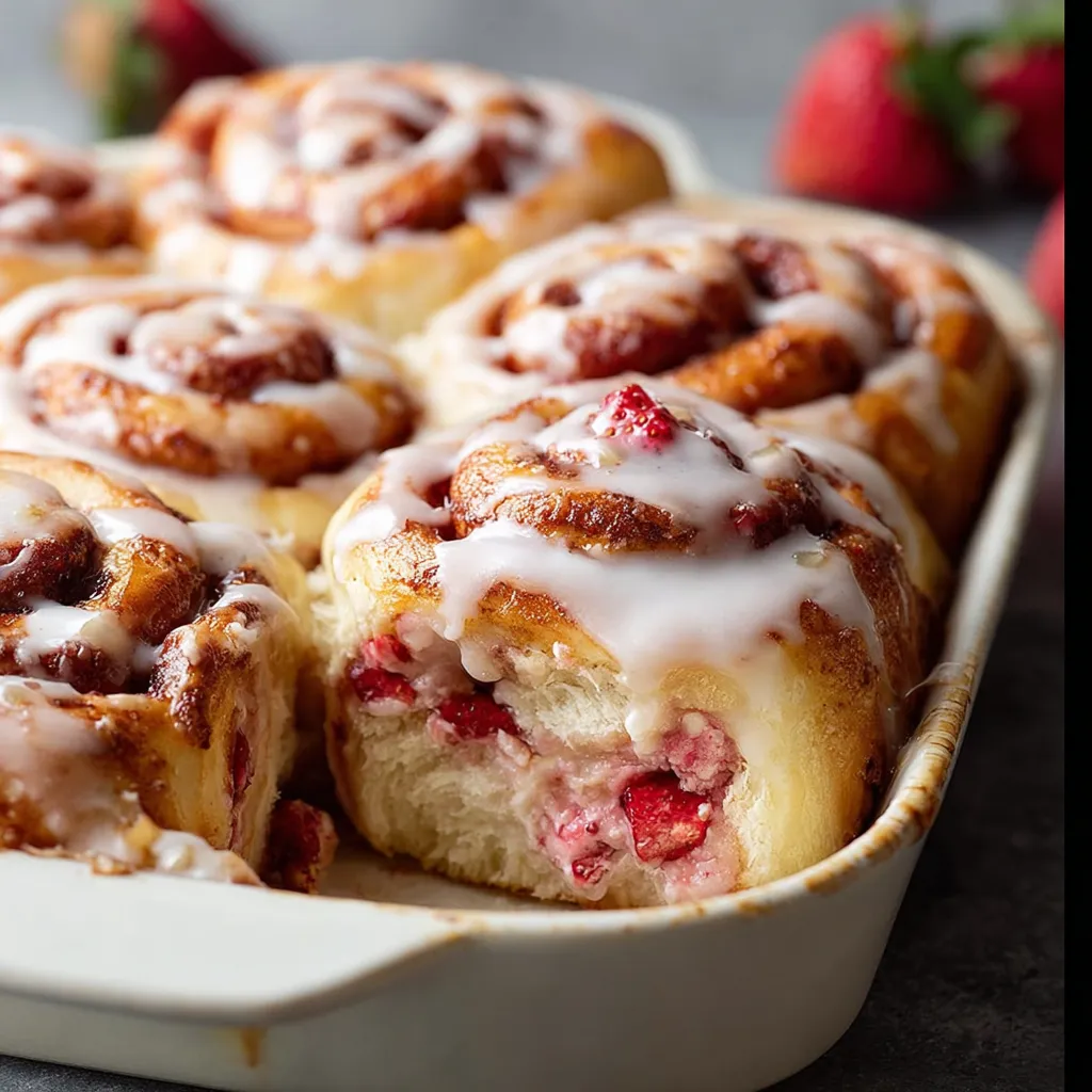 Decadent Strawberry Cheesecake Cinnabon Rolls with Cream Cheese Swirl and Fresh Berry Glaze - secondary view