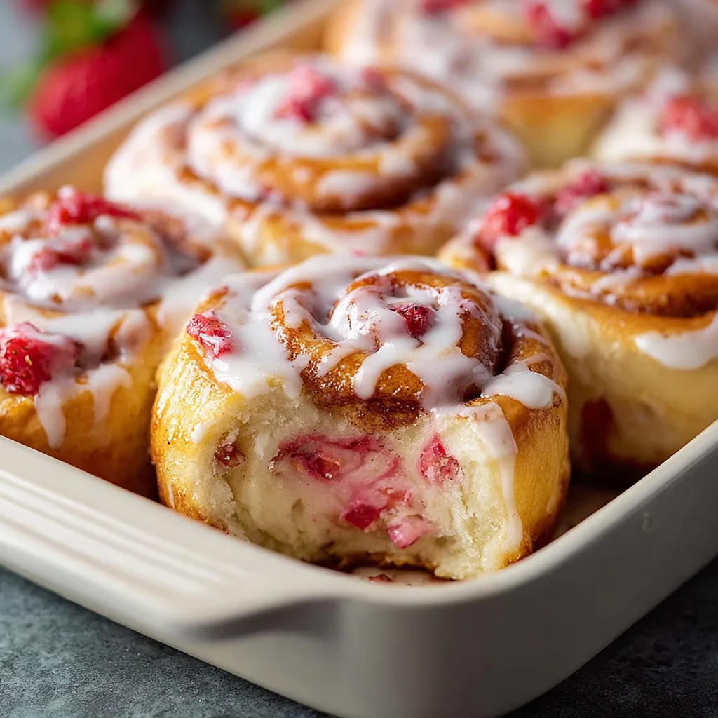 Decadent Strawberry Cheesecake Cinnabon Rolls with Cream Cheese Swirl and Fresh Berry Glaze - tertiary view