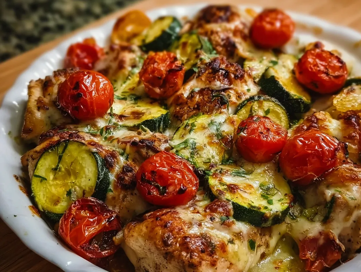 Mediterranean Chicken and Zucchini Bake with Feta, Olives and Fresh Herbs - main view