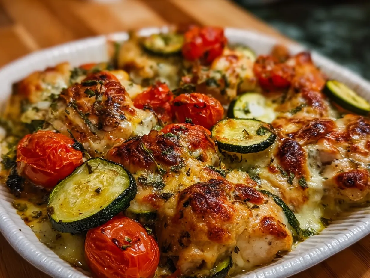 Mediterranean Chicken and Zucchini Bake with Feta, Olives and Fresh Herbs - tertiary view