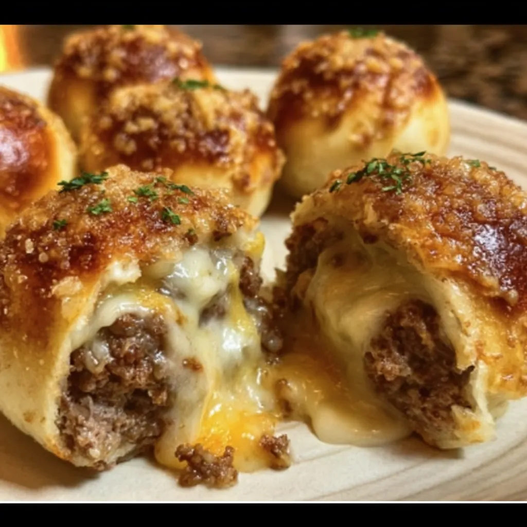 Ultimate Garlic Parmesan Cheeseburger Bombs with Melted Cheese Filling - main view