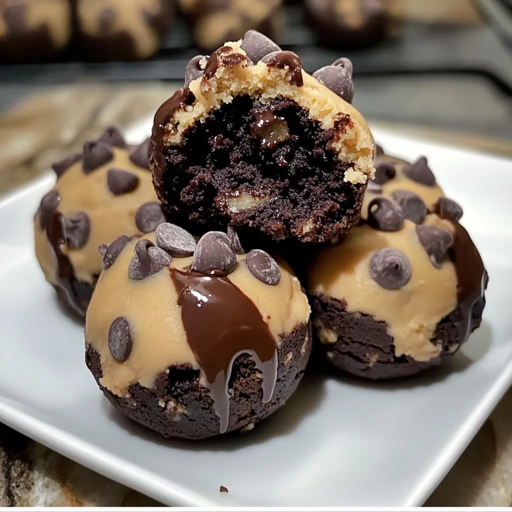 Chocolate Chip Cookie Dough Brownie Bombs with Fudgy Centers and Cookie Coating - secondary view