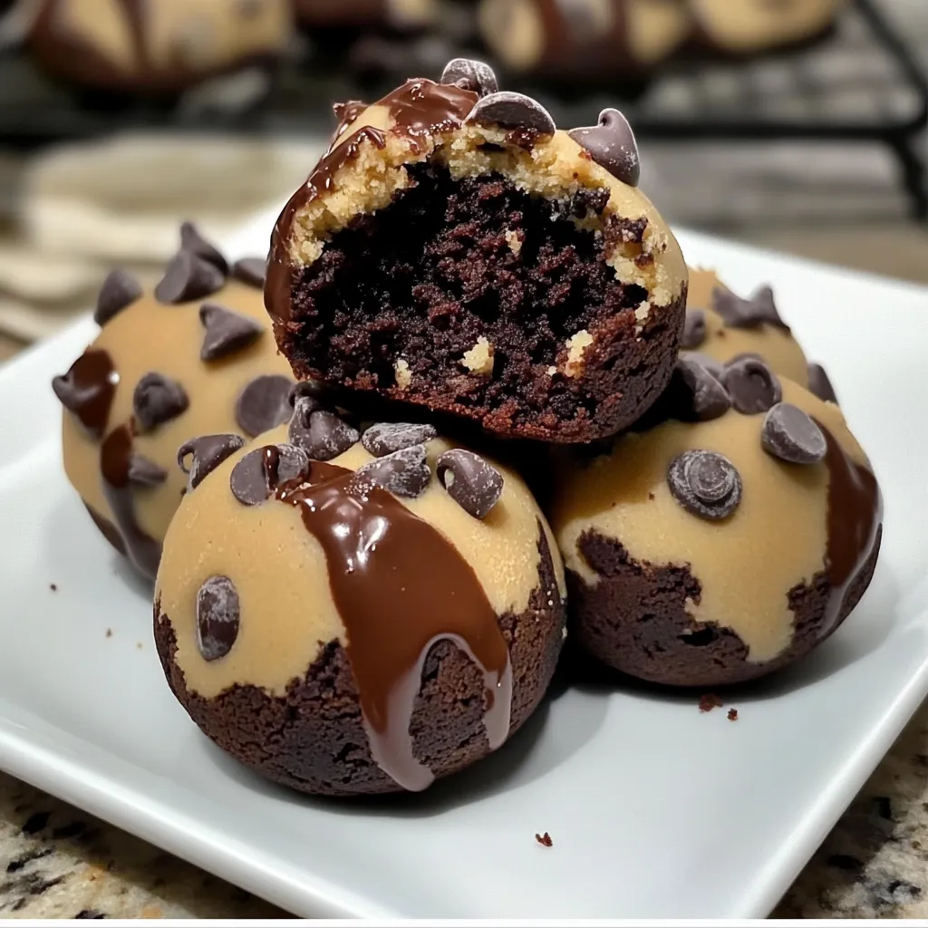 Chocolate Chip Cookie Dough Brownie Bombs with Fudgy Centers and Cookie Coating - tertiary view