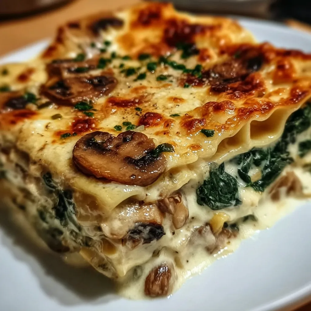 Ultimate Creamy Spinach Mushroom Lasagna with Three Cheese Blend