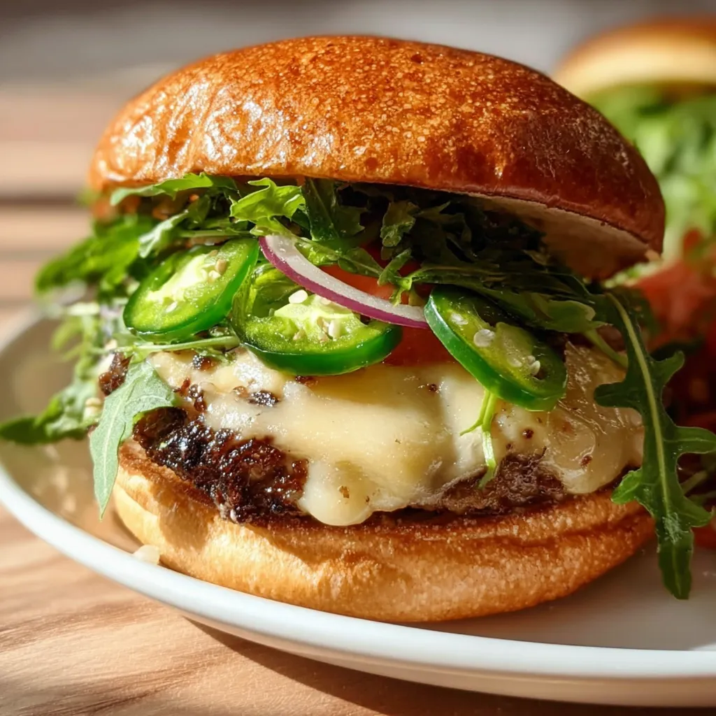 Ultimate Spicy Jalapeño Pepper Jack Burgers with Fire-Roasted Peppers - secondary view