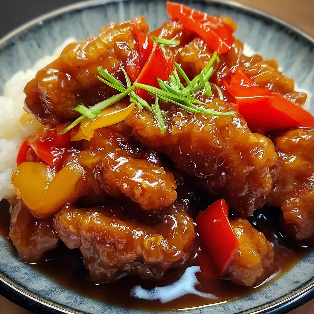 Classic Sweet and Sour Pork with Crispy Golden Batter and Colorful Vegetables - tertiary view