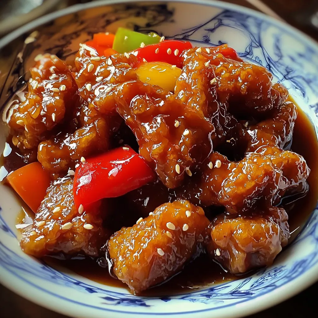 Classic Sweet and Sour Pork with Crispy Golden Batter and Colorful Vegetables